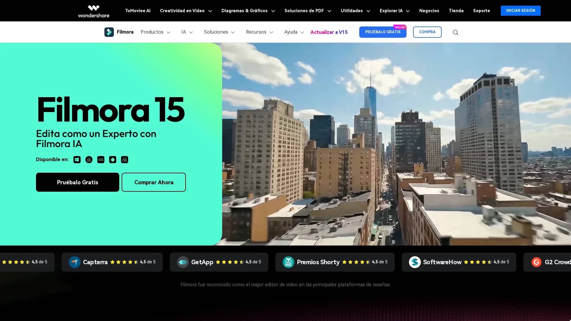 wondershare-filmora-es homepage
