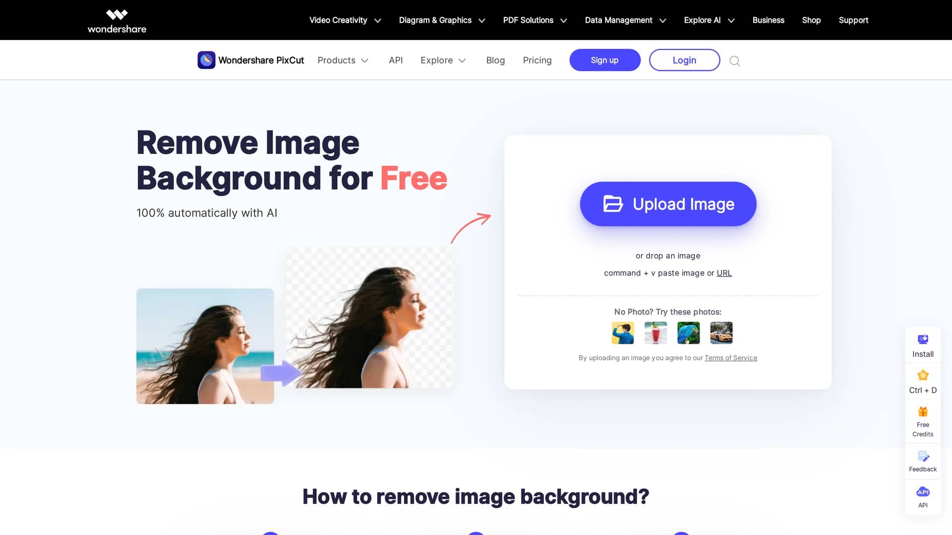 wondershare-pixcut homepage