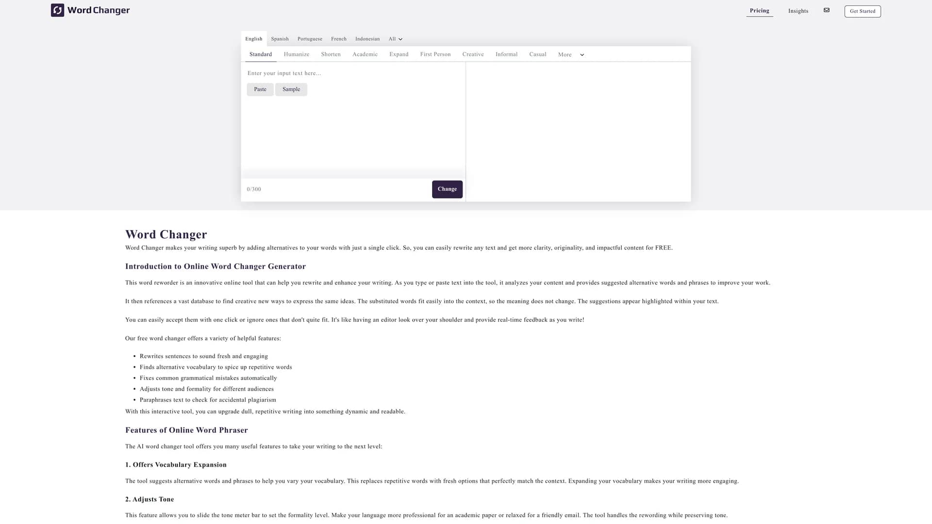 word-changer homepage