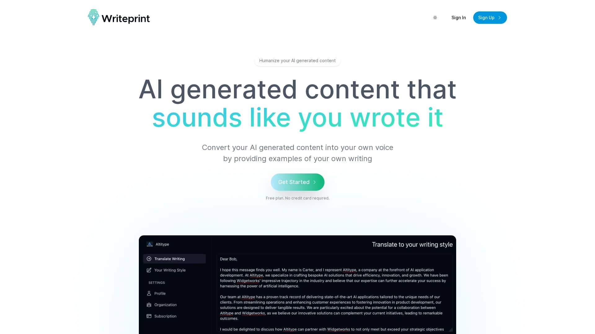 writeprint-ai homepage