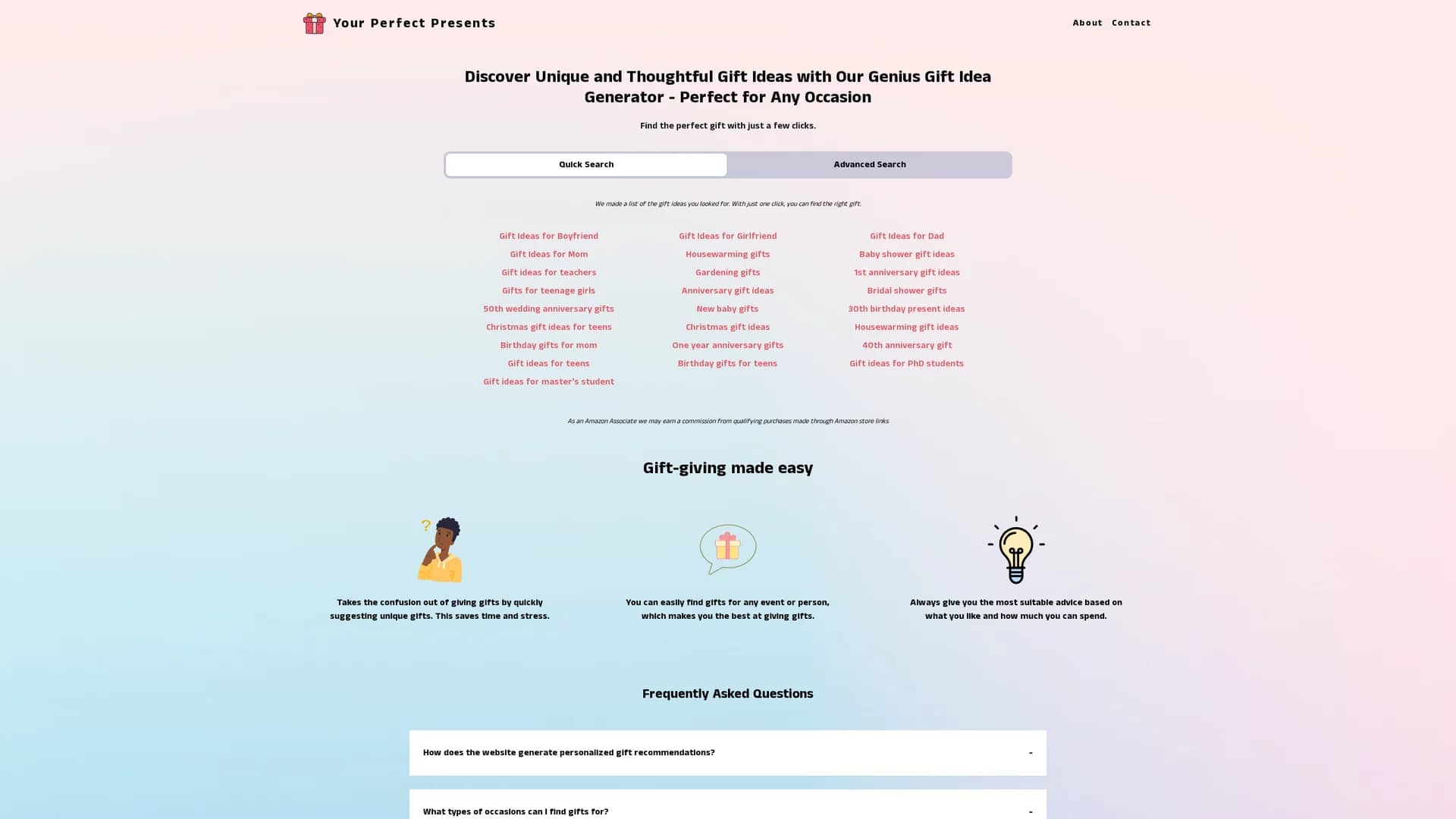 your-perfect-presents homepage