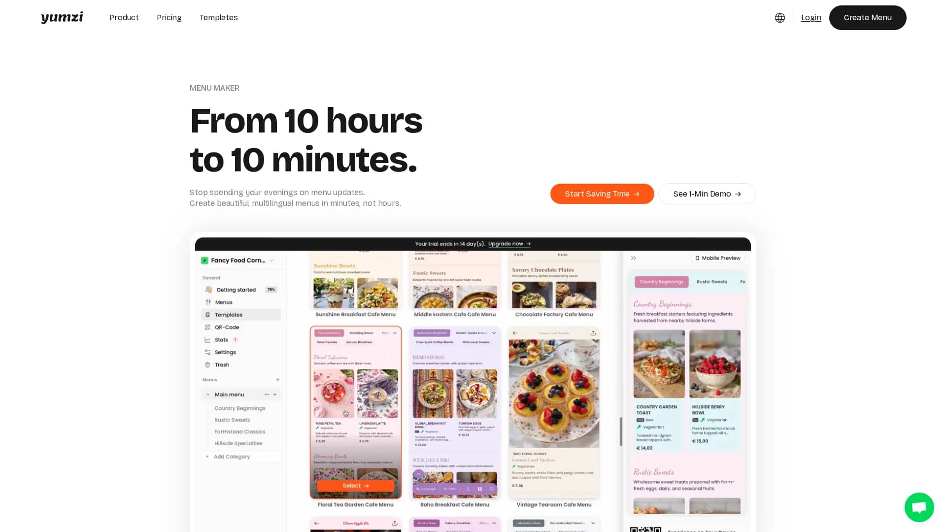 yumzi-smart-menus homepage