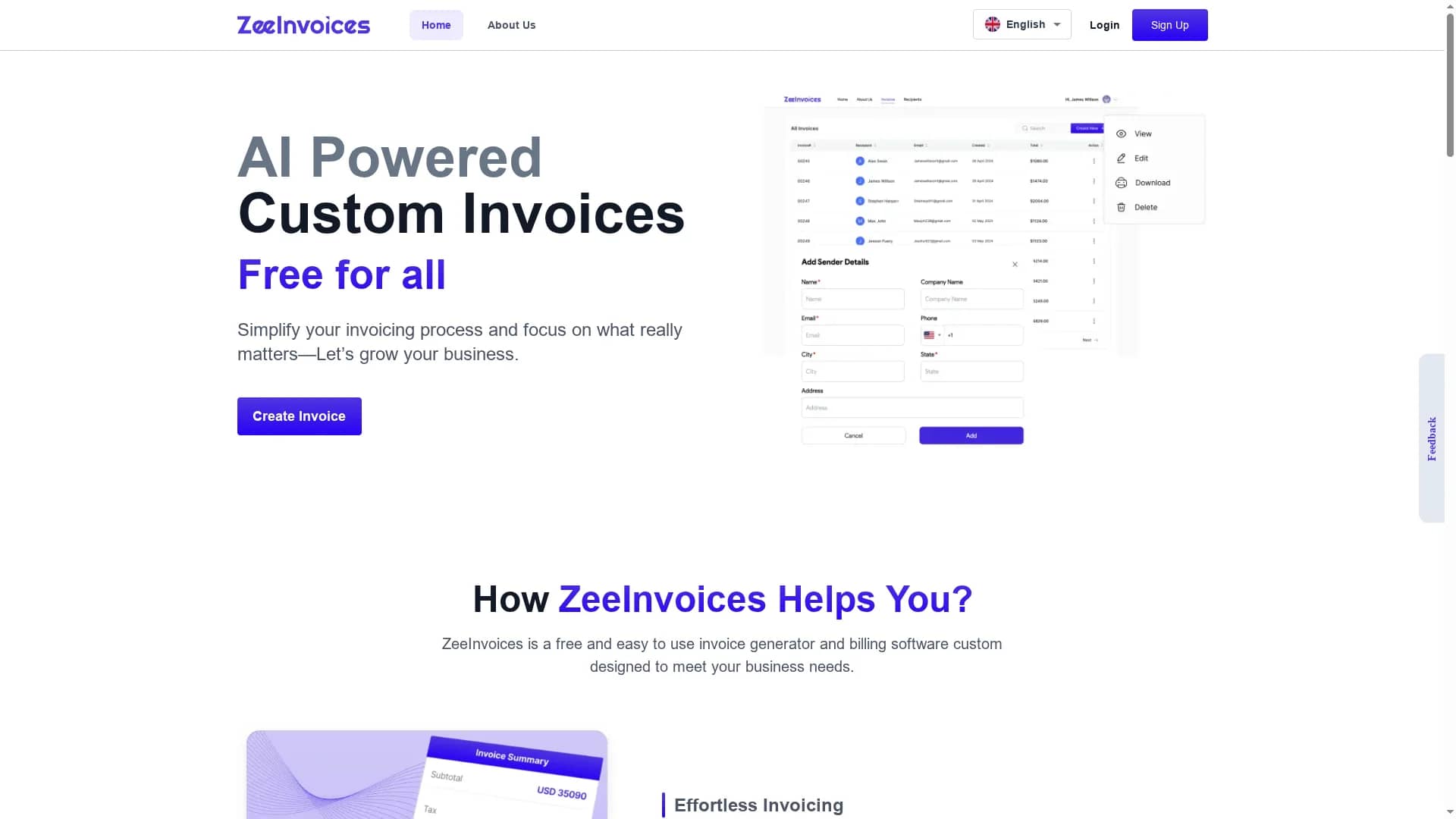zeeinvoices homepage