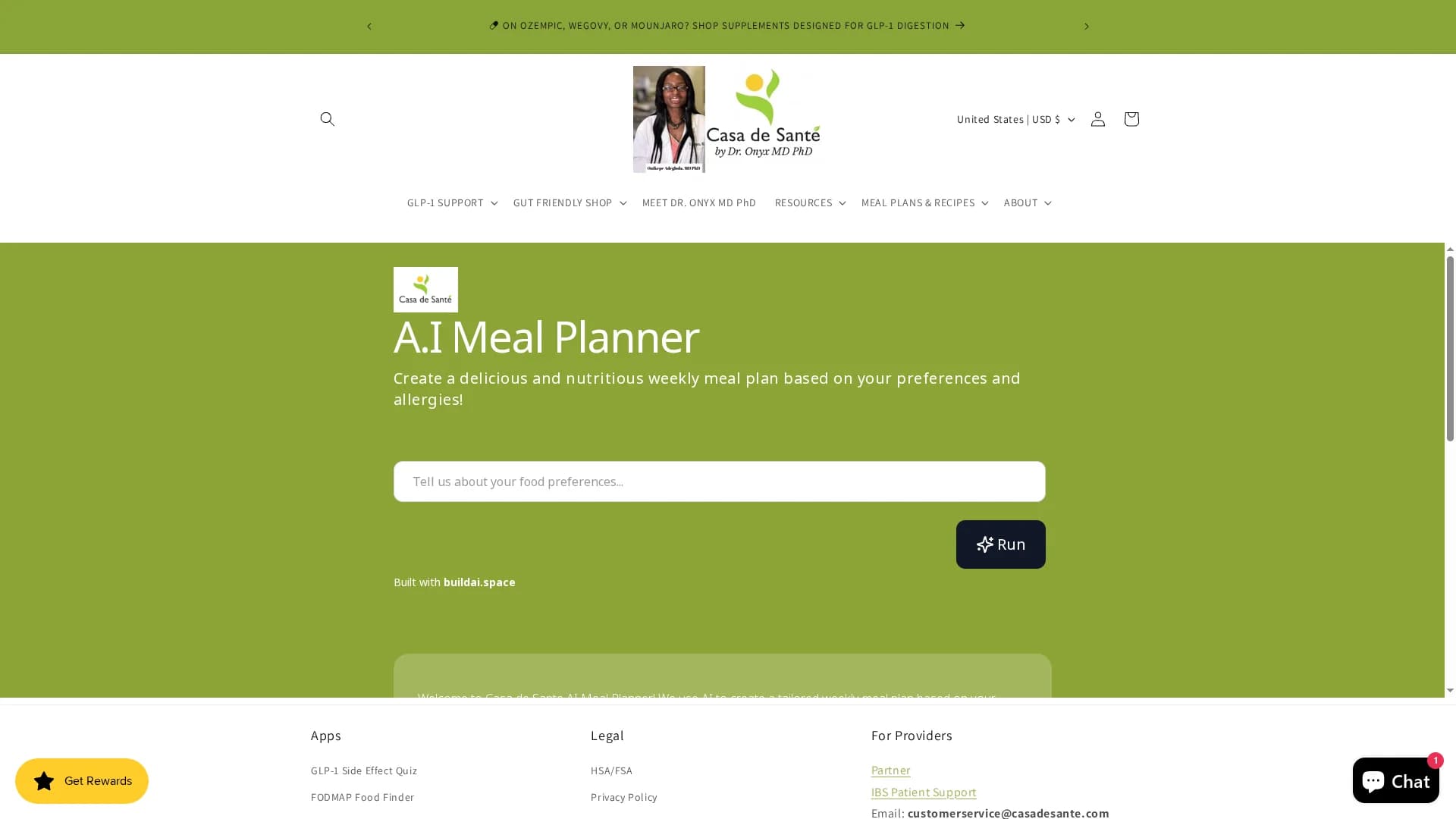 a-i-meal-planner homepage