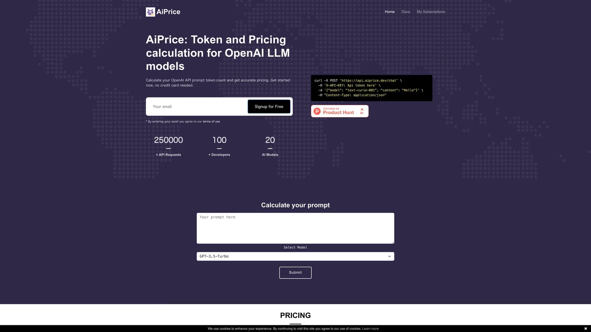 aiprice homepage