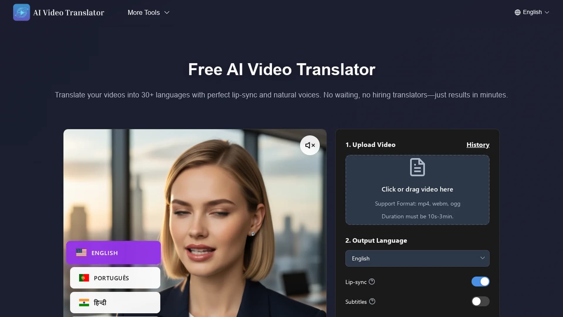 aivideotranslator-ai homepage