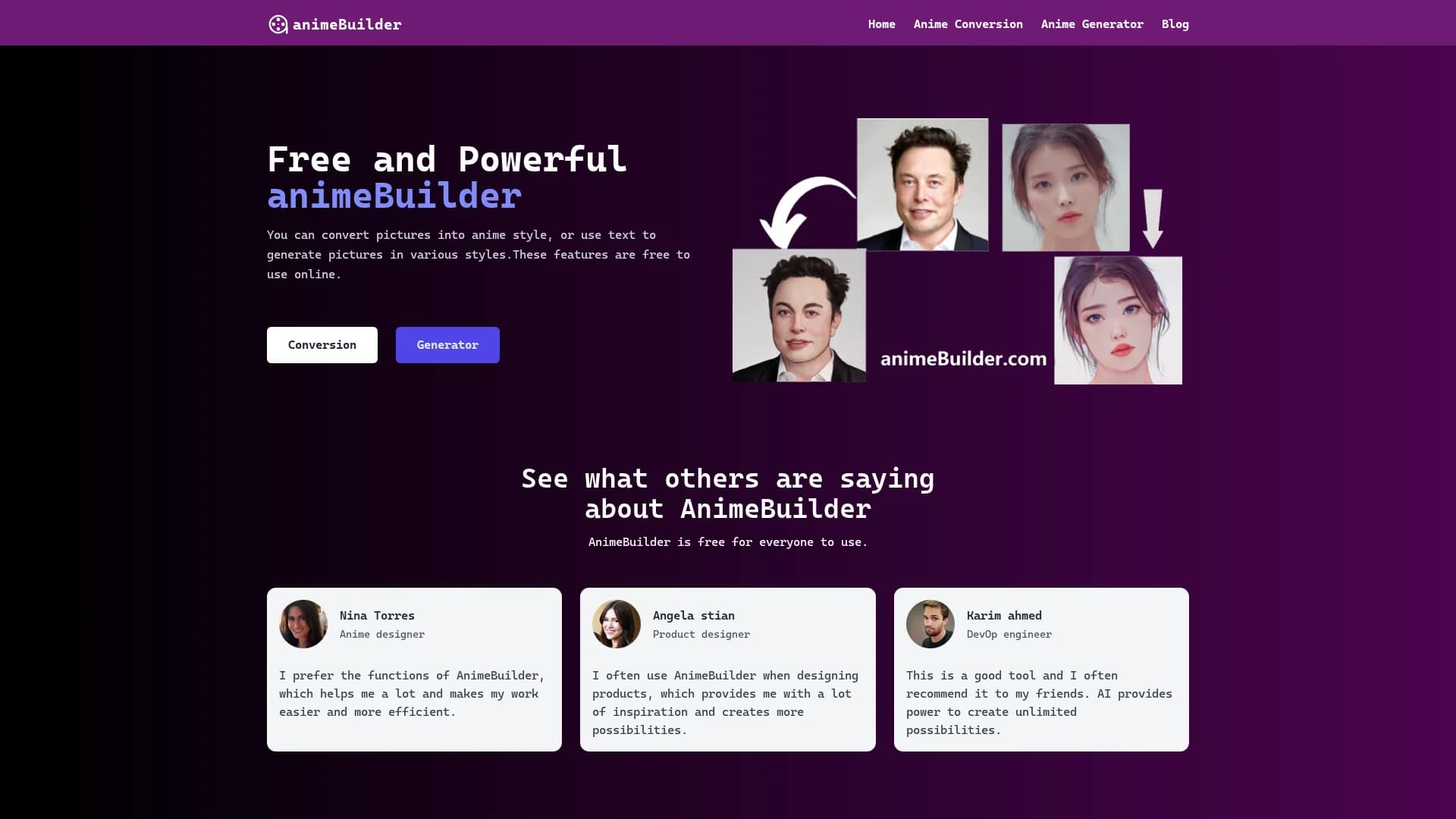 animebuilder homepage