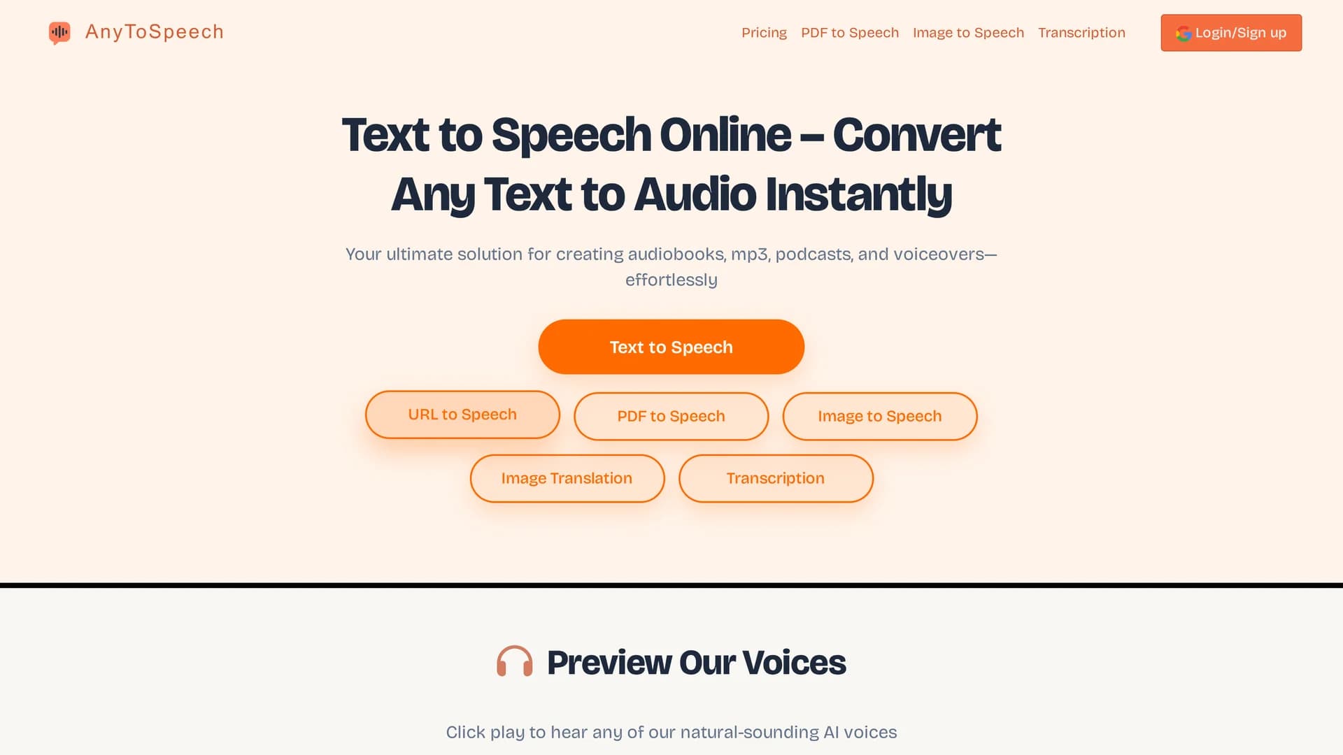 anytospeech homepage