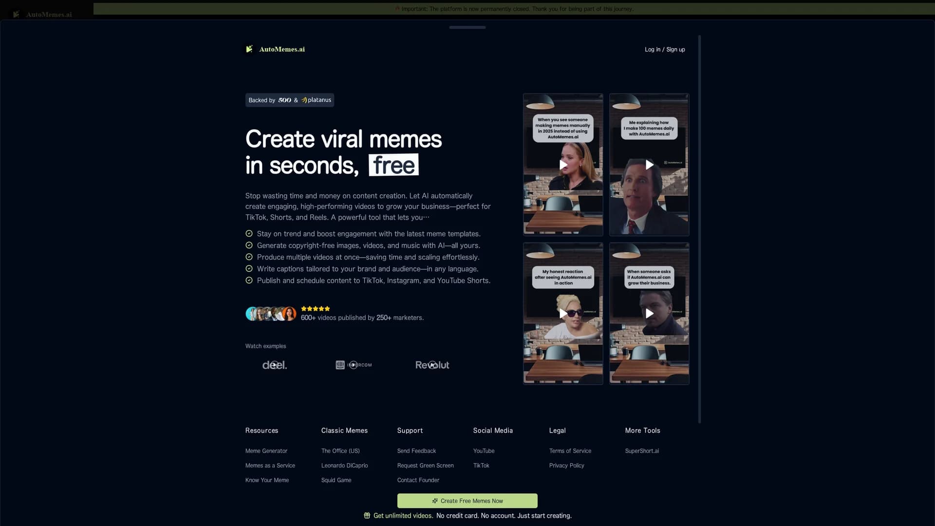 automemes-ai homepage