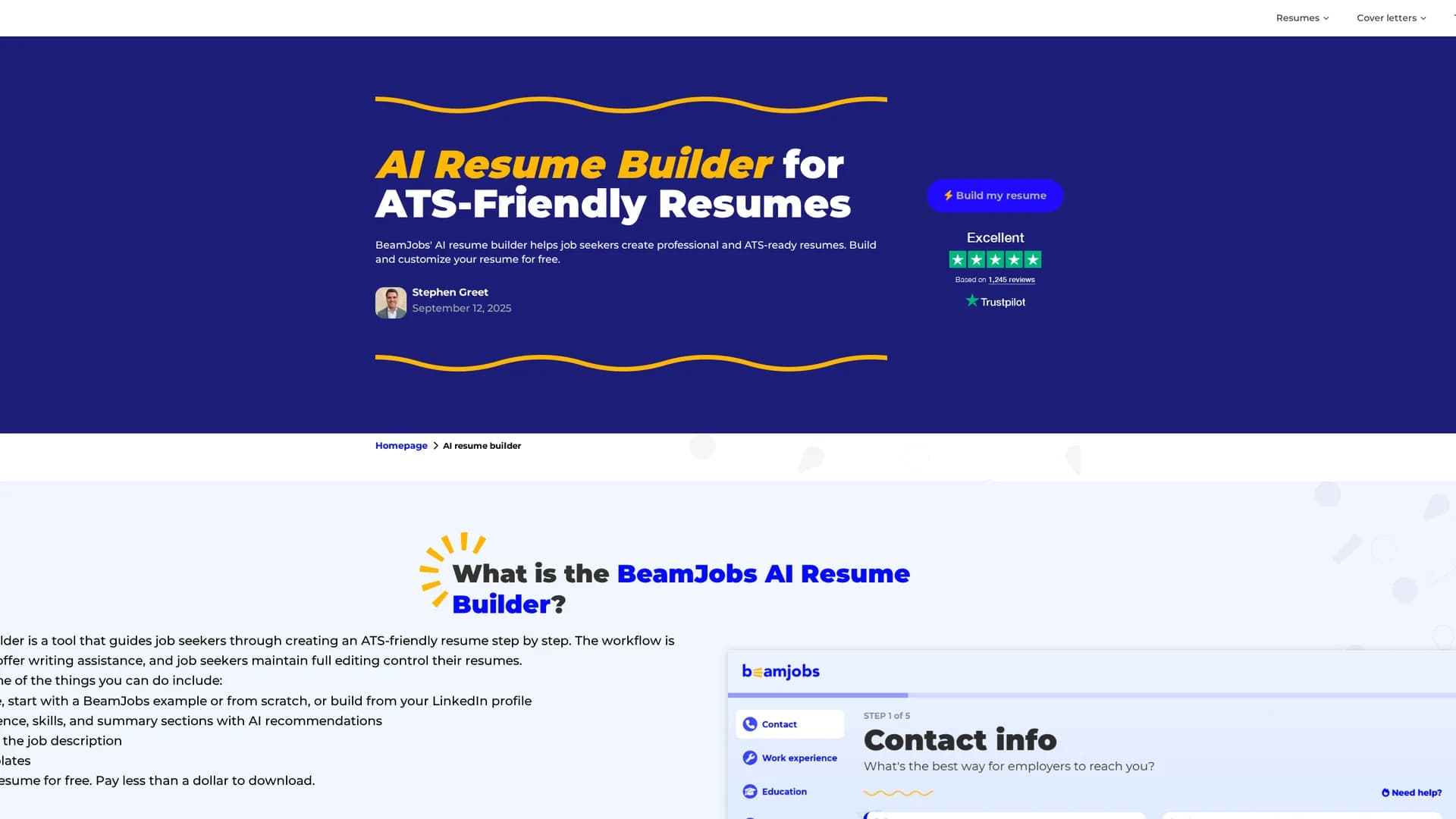 beamjobs-ai-resume-builder homepage