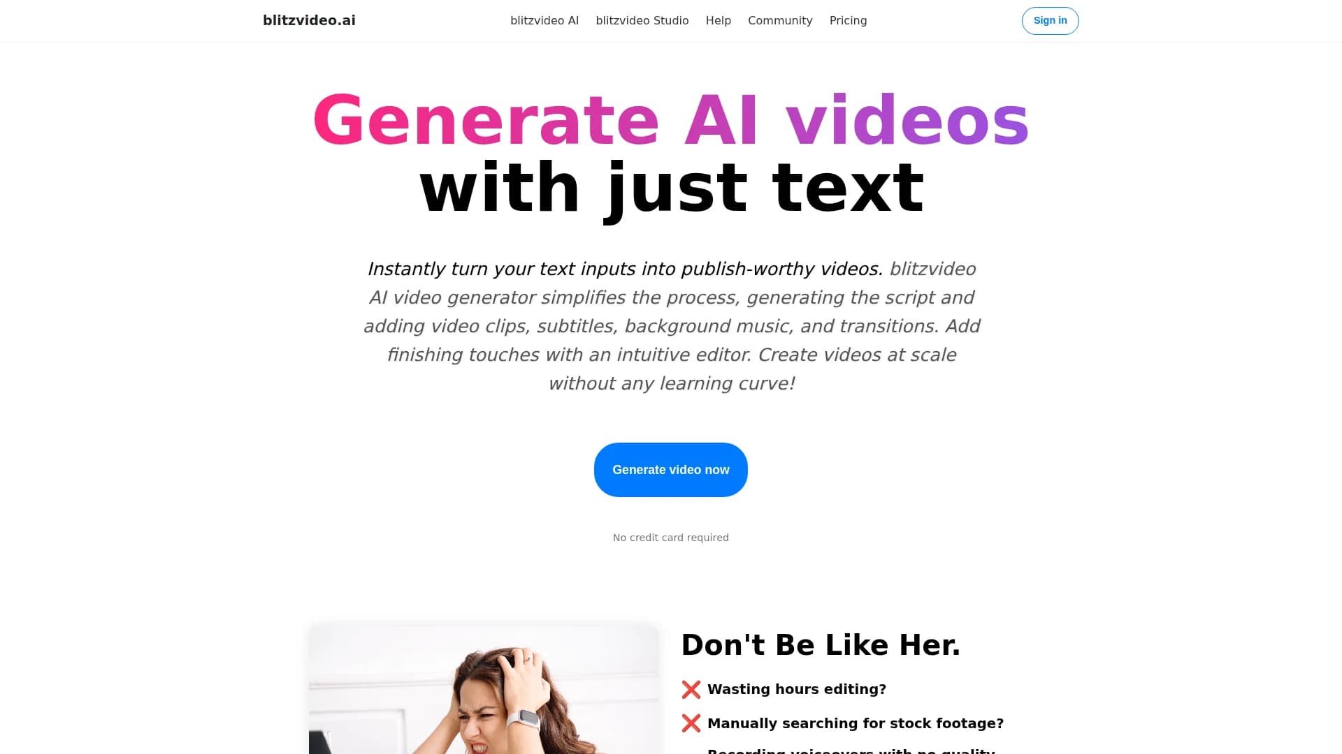 blitzvideo-ai homepage