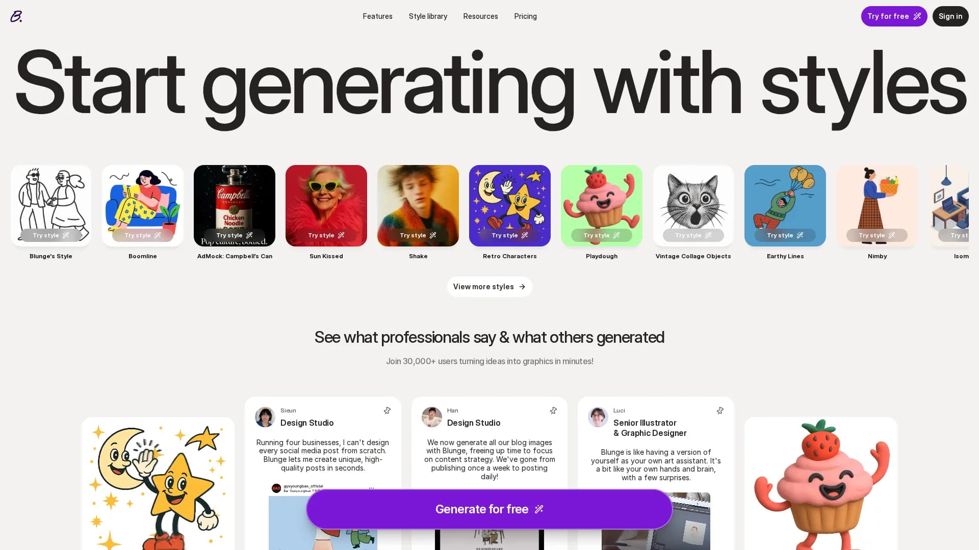 blunge homepage