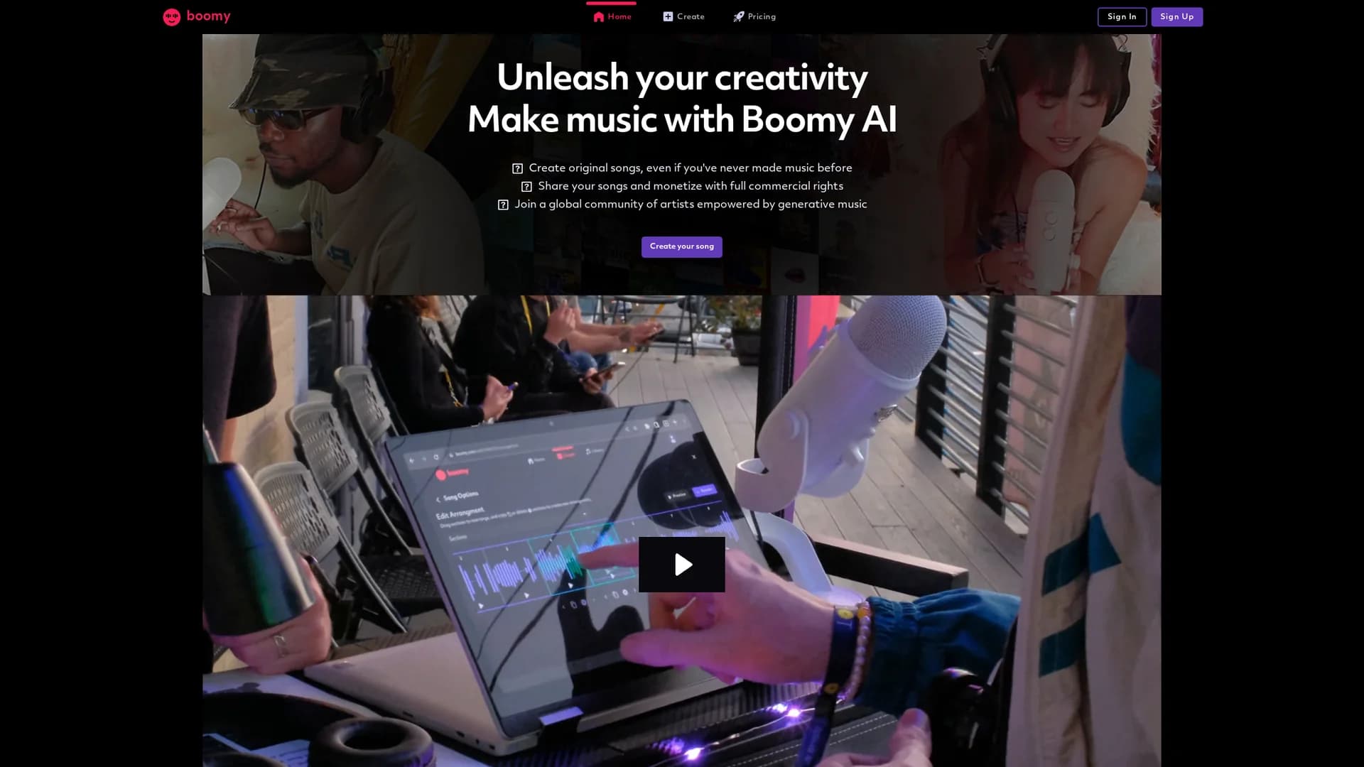 boomy homepage