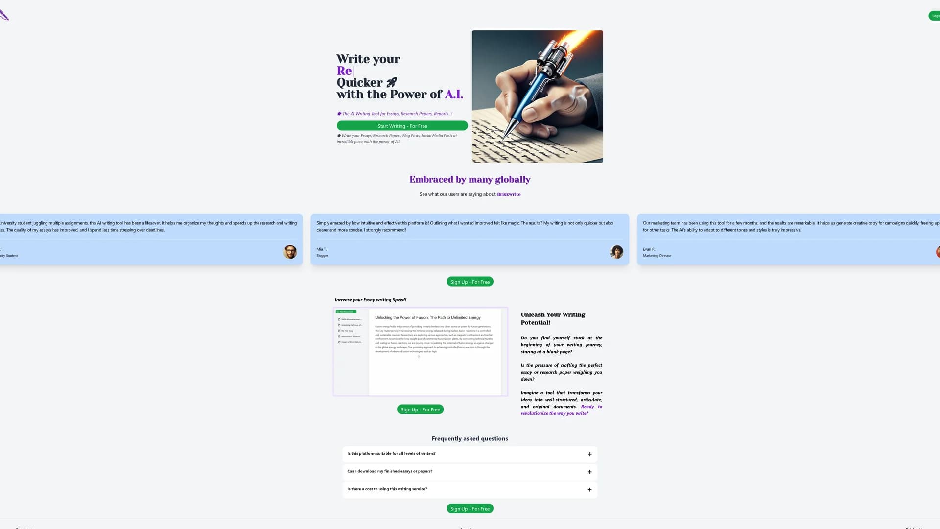 briskwrite homepage