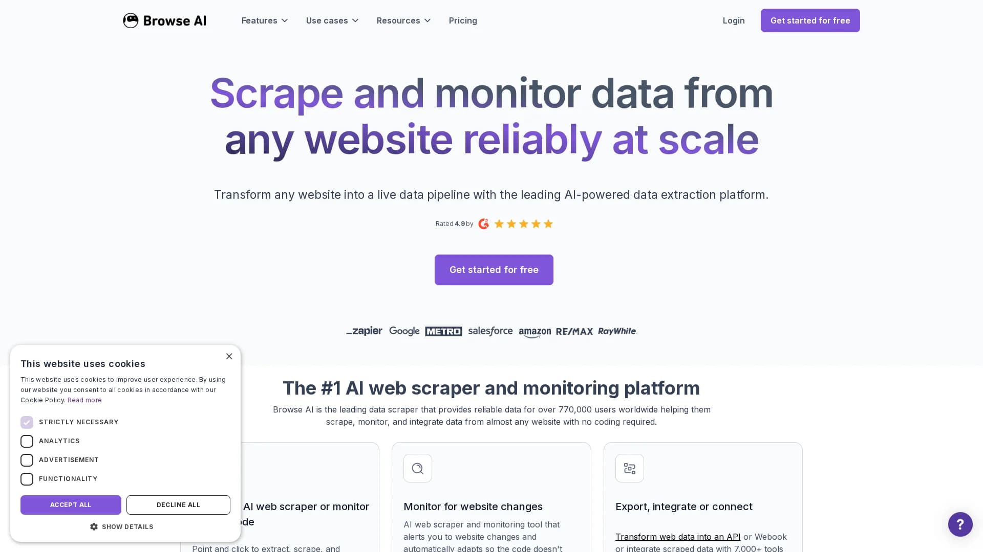 browse-ai homepage