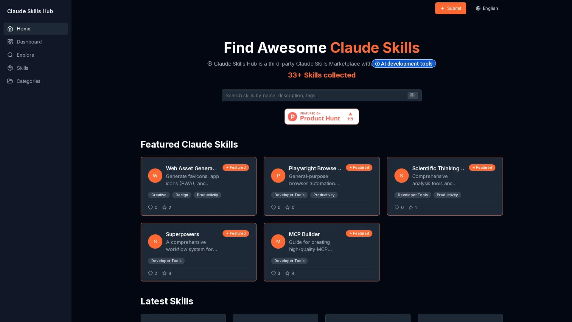 claude-skills-hub homepage