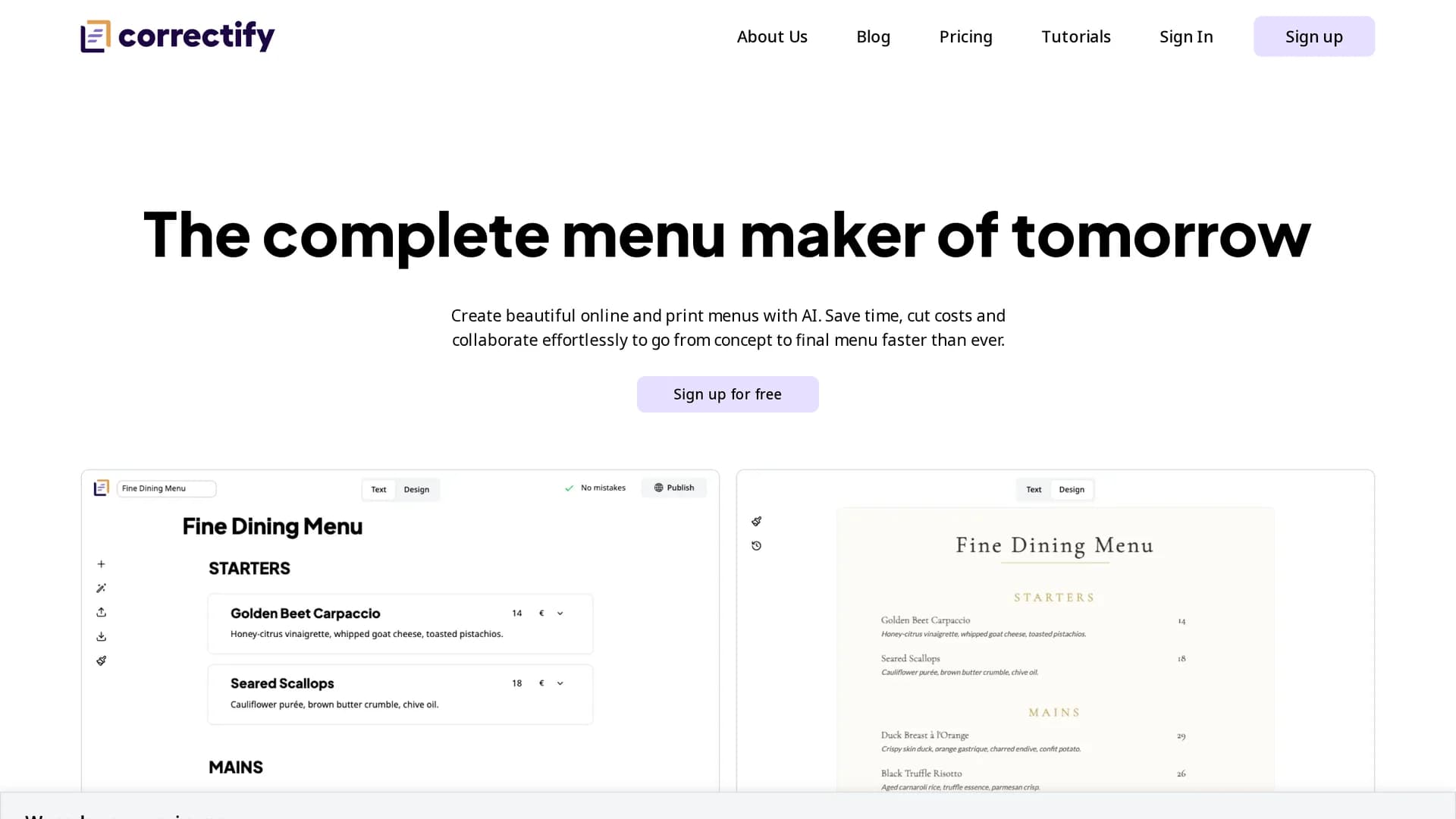 correctify homepage