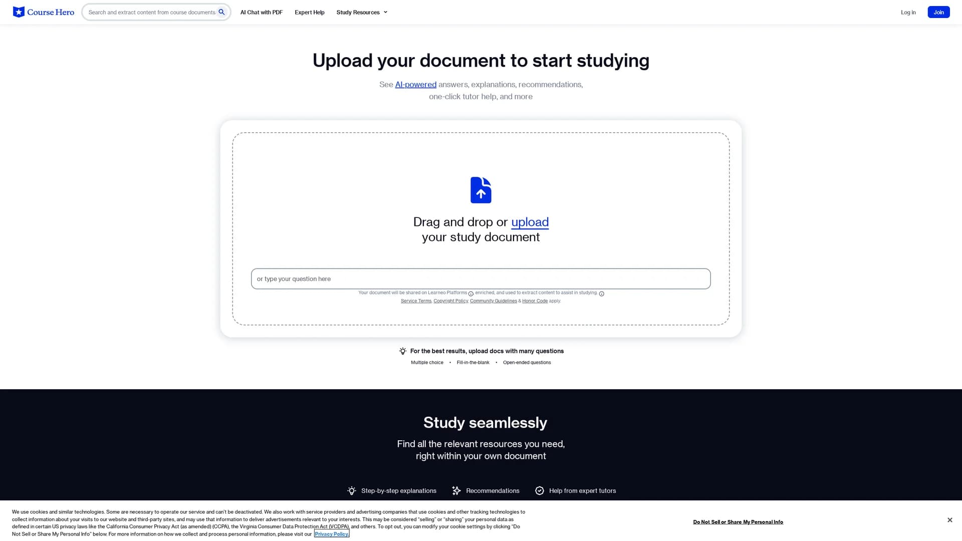 course-hero homepage