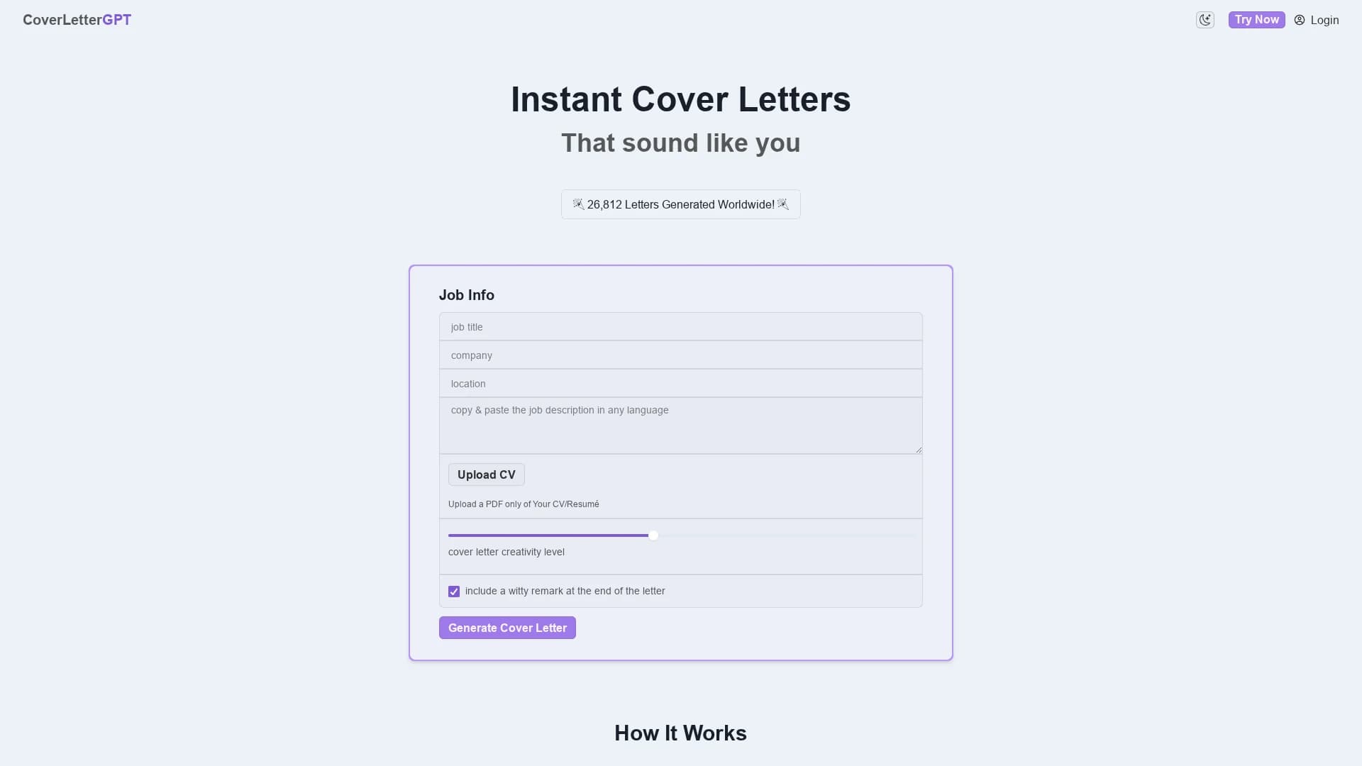 coverlettergpt homepage