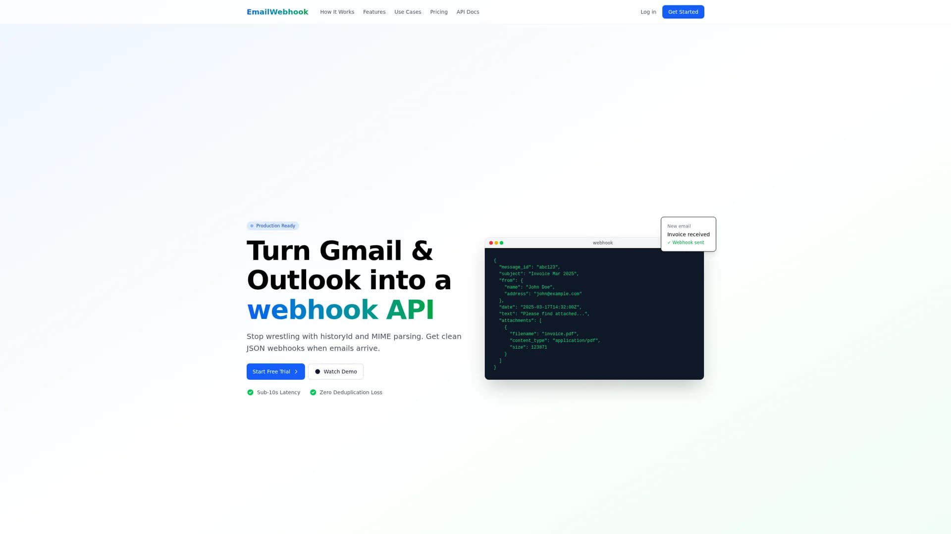 emailwebhook homepage
