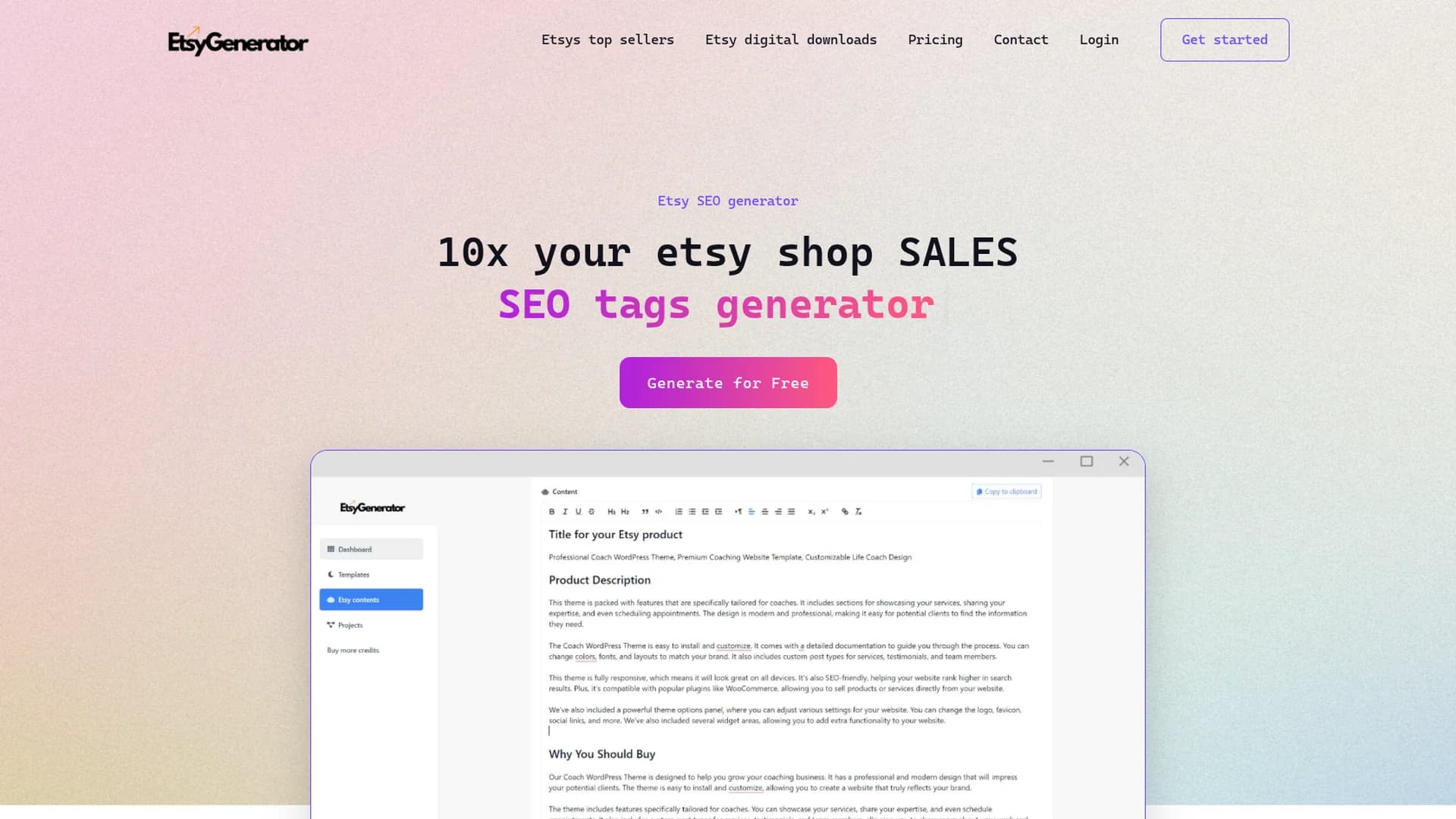etsygenerator homepage