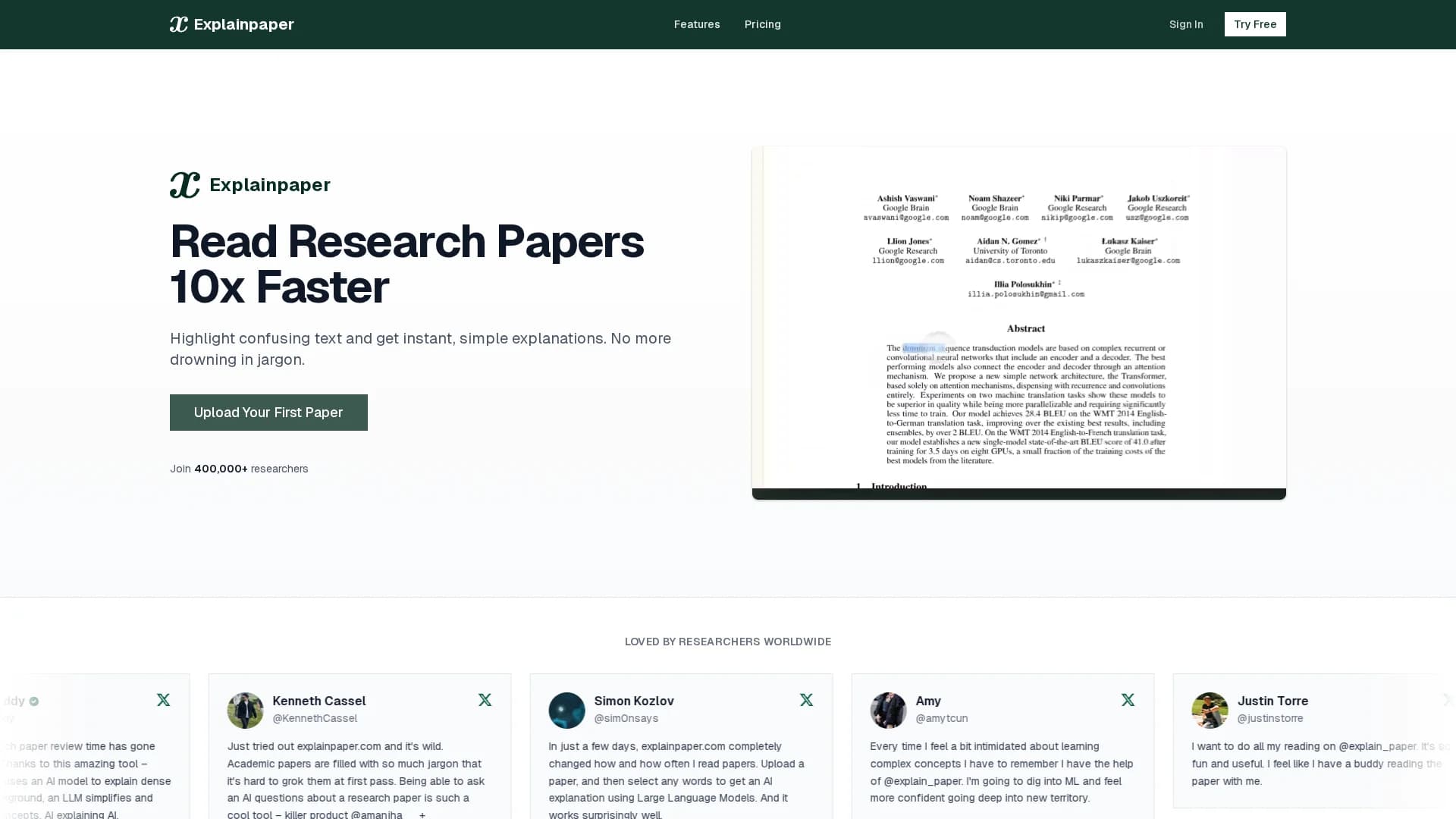 explainpaper homepage