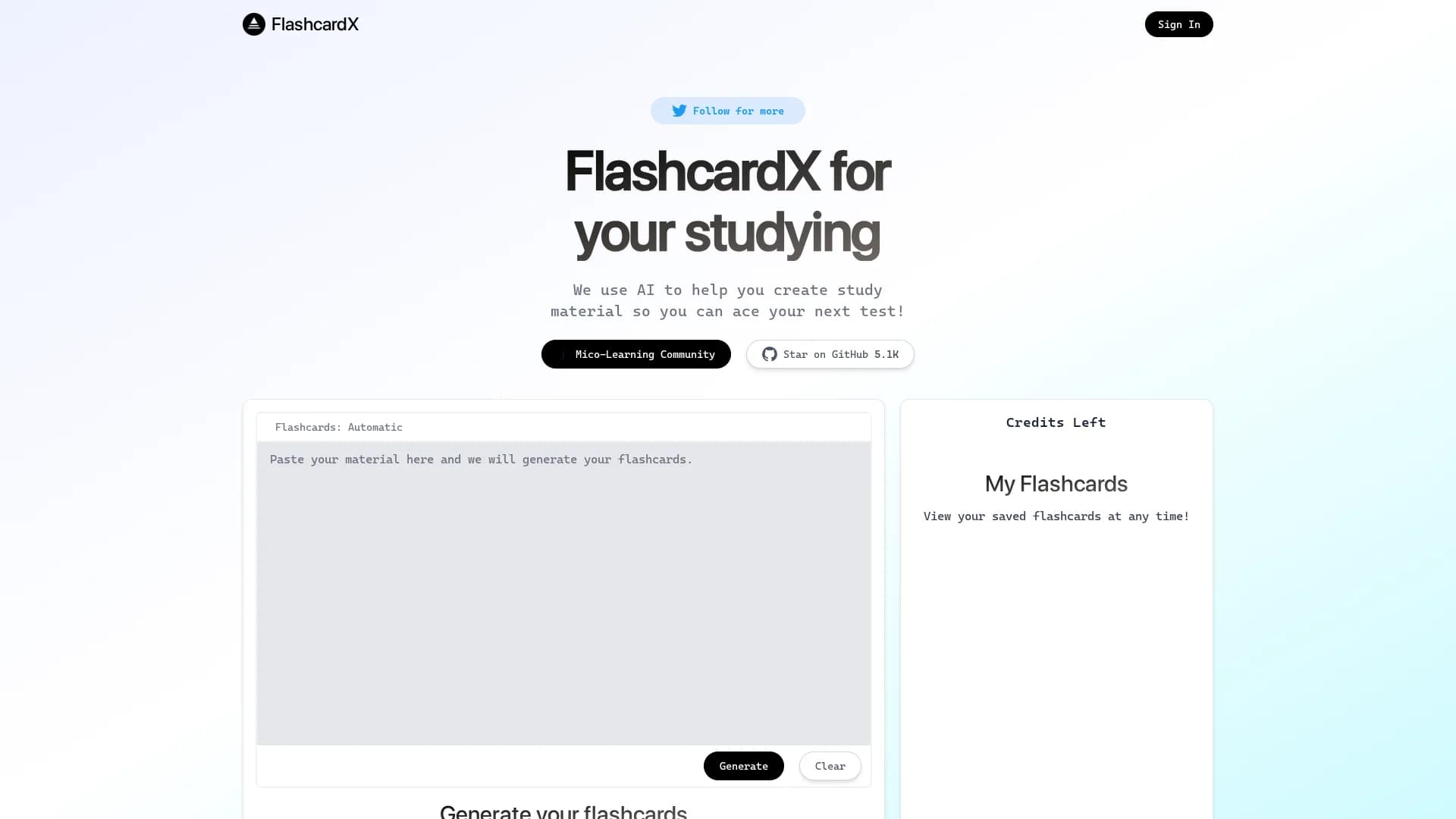 flashcardx homepage
