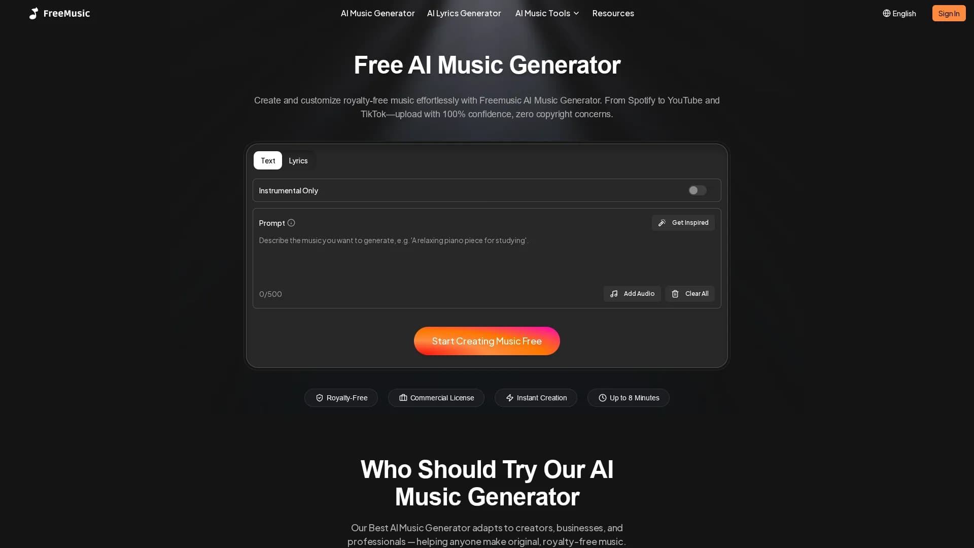 freemusic-ai homepage