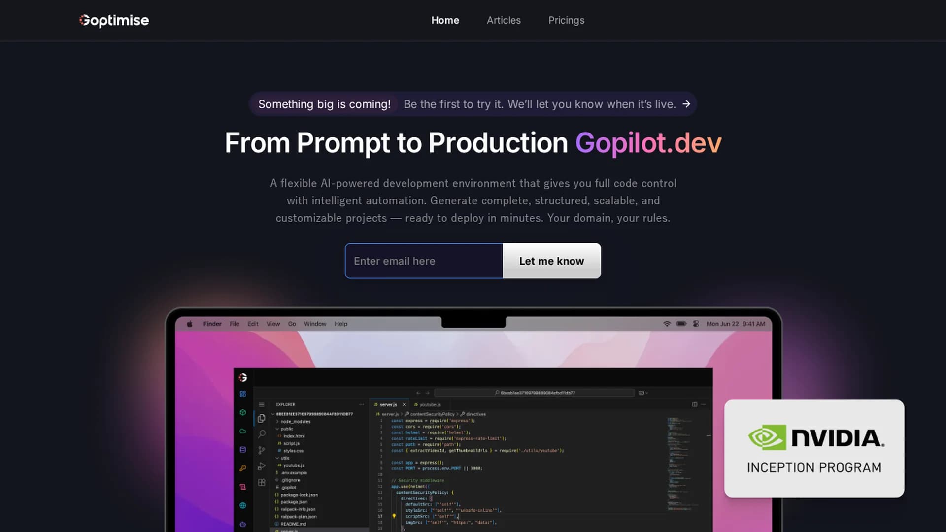 goptimise-beta homepage
