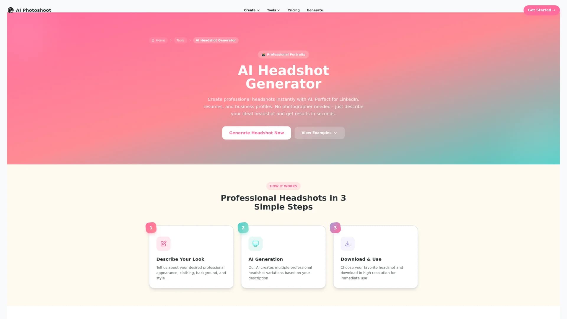 headshot-ai-generator homepage