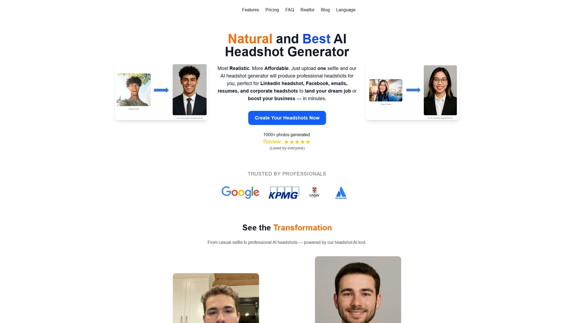 headshot-generator homepage