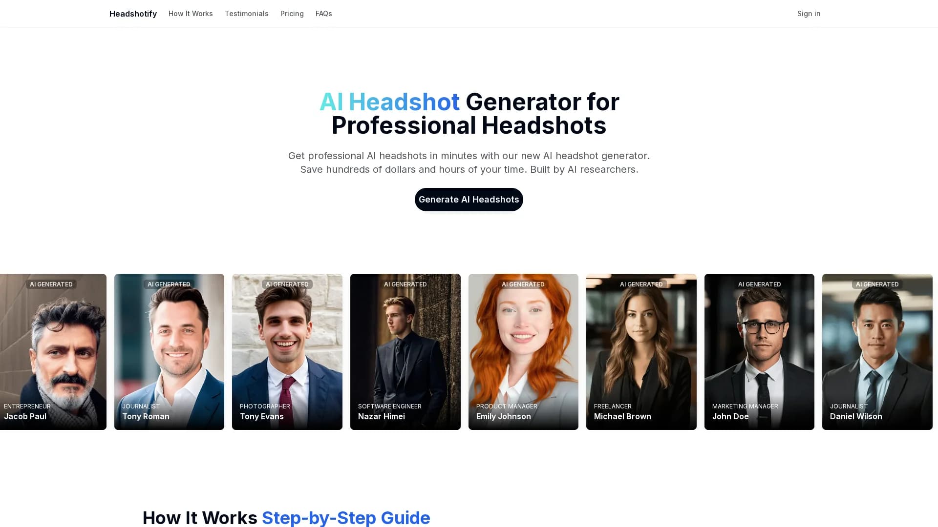 headshotify homepage