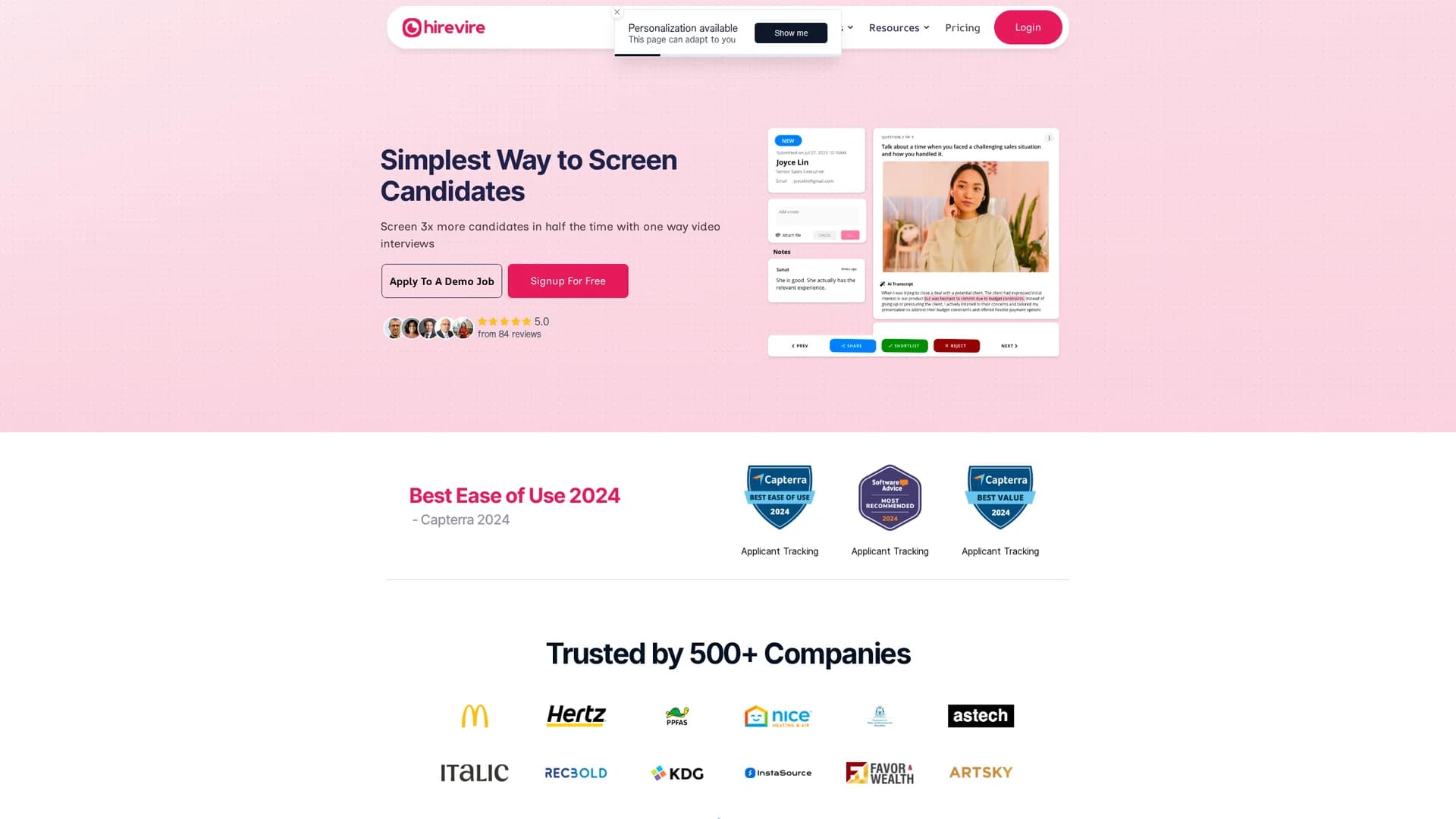 hirevire homepage