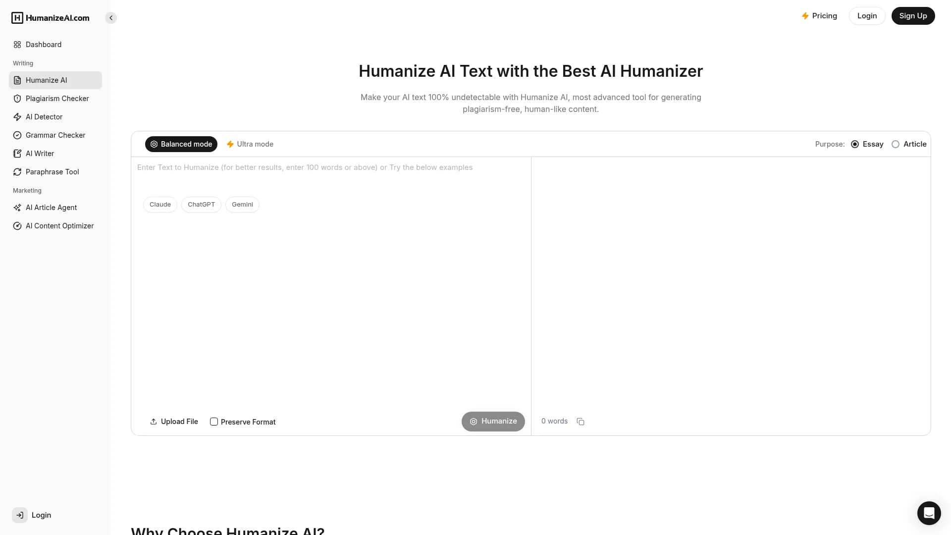 humanizeai-com homepage