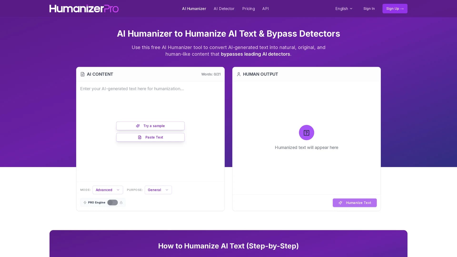 humanizerpro homepage