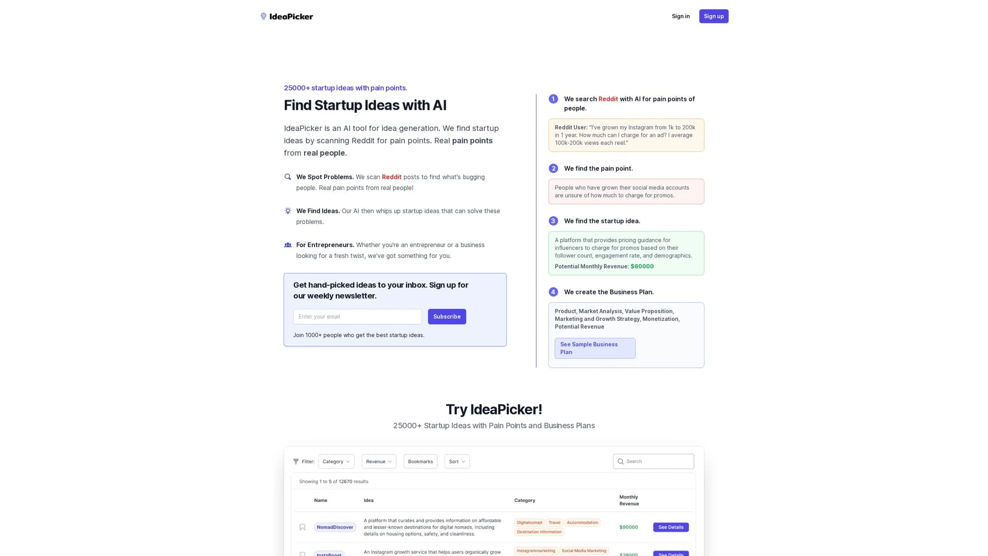 ideapicker homepage