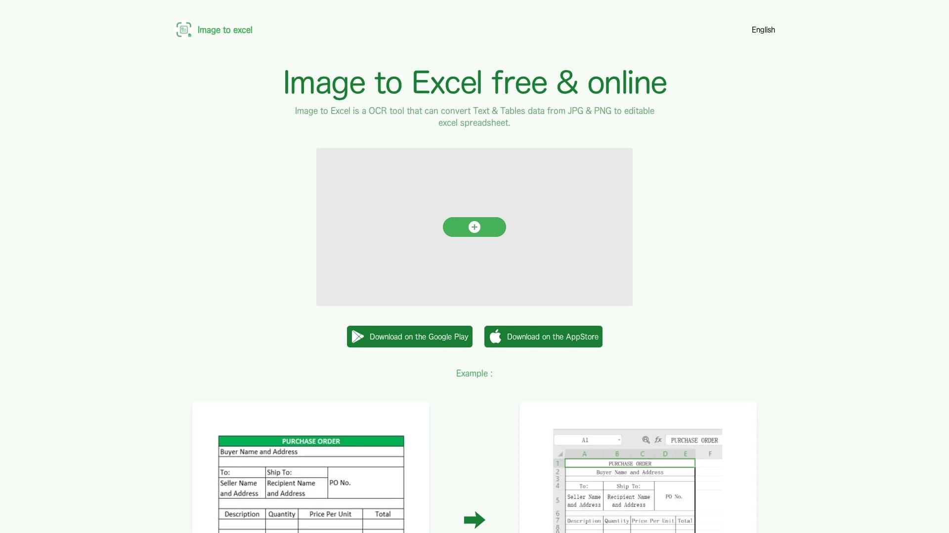 image-to-excel homepage