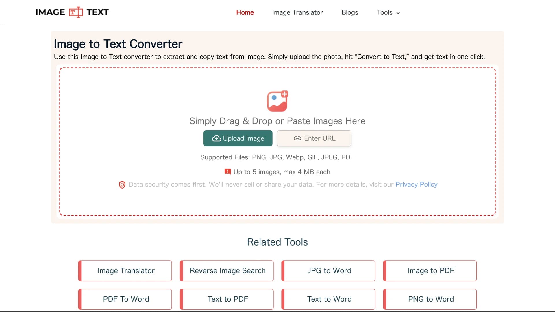 imagetotext-me homepage