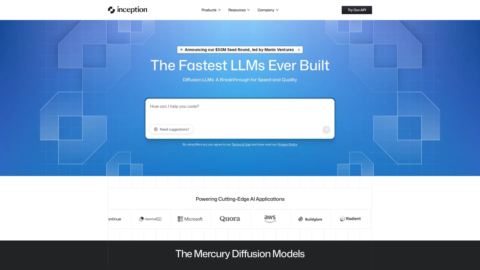 inceptionlabs.ai homepage