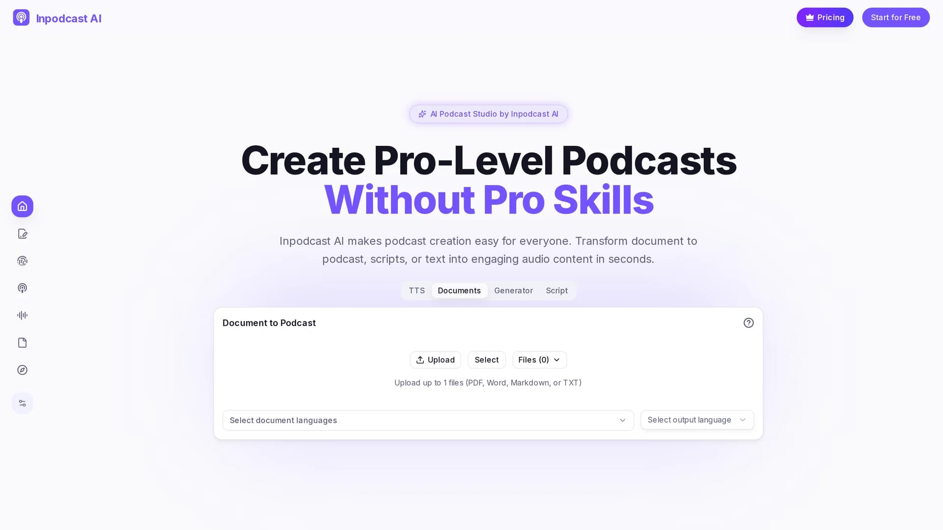 inpodcast-ai homepage