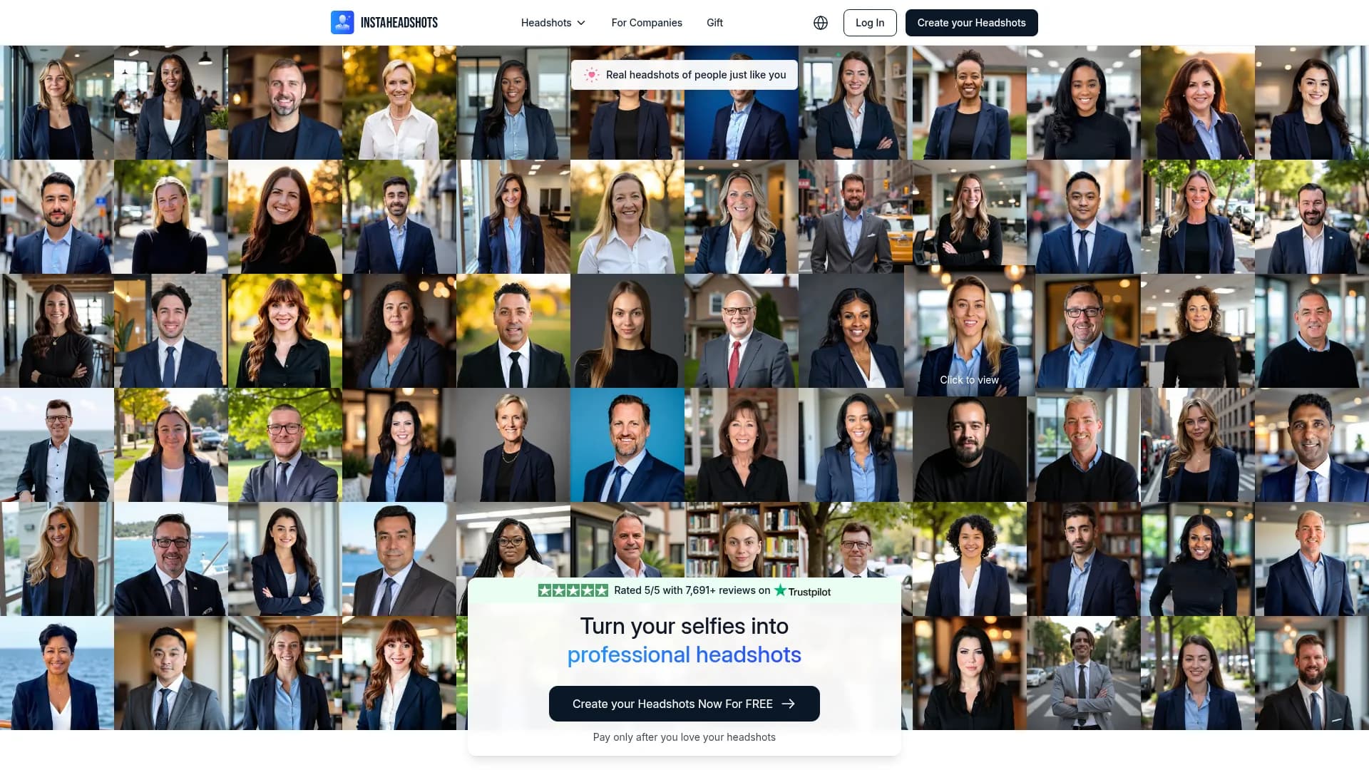 instaheadshots-ai-headshots homepage