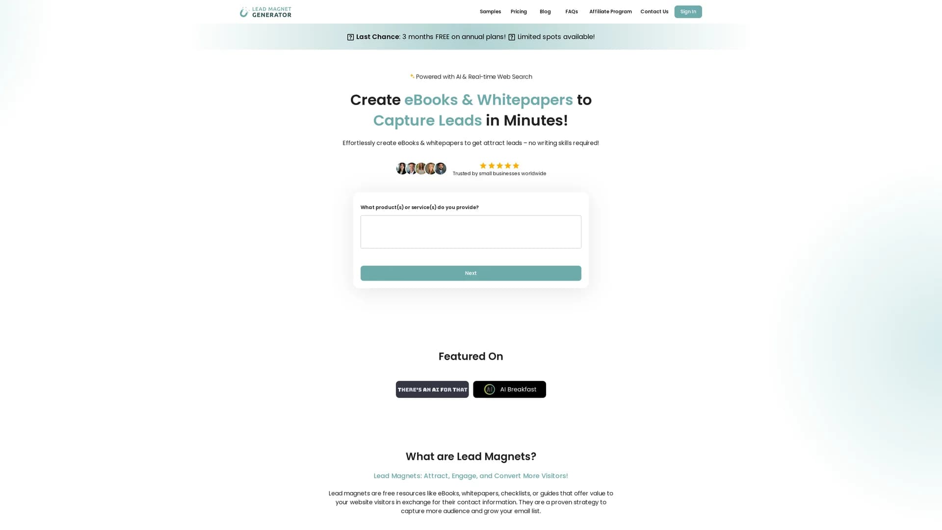 lead-magnet-generator homepage