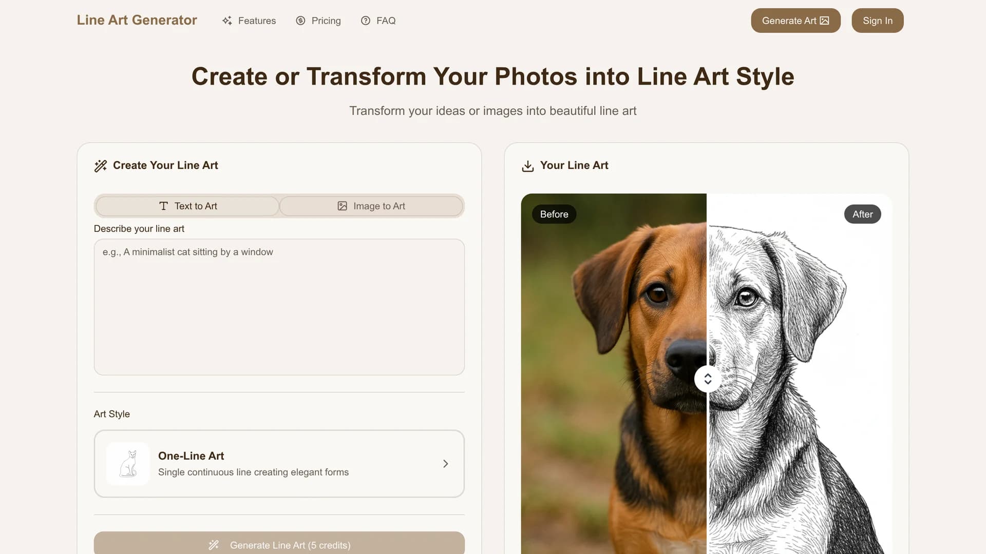 line-art-generator homepage