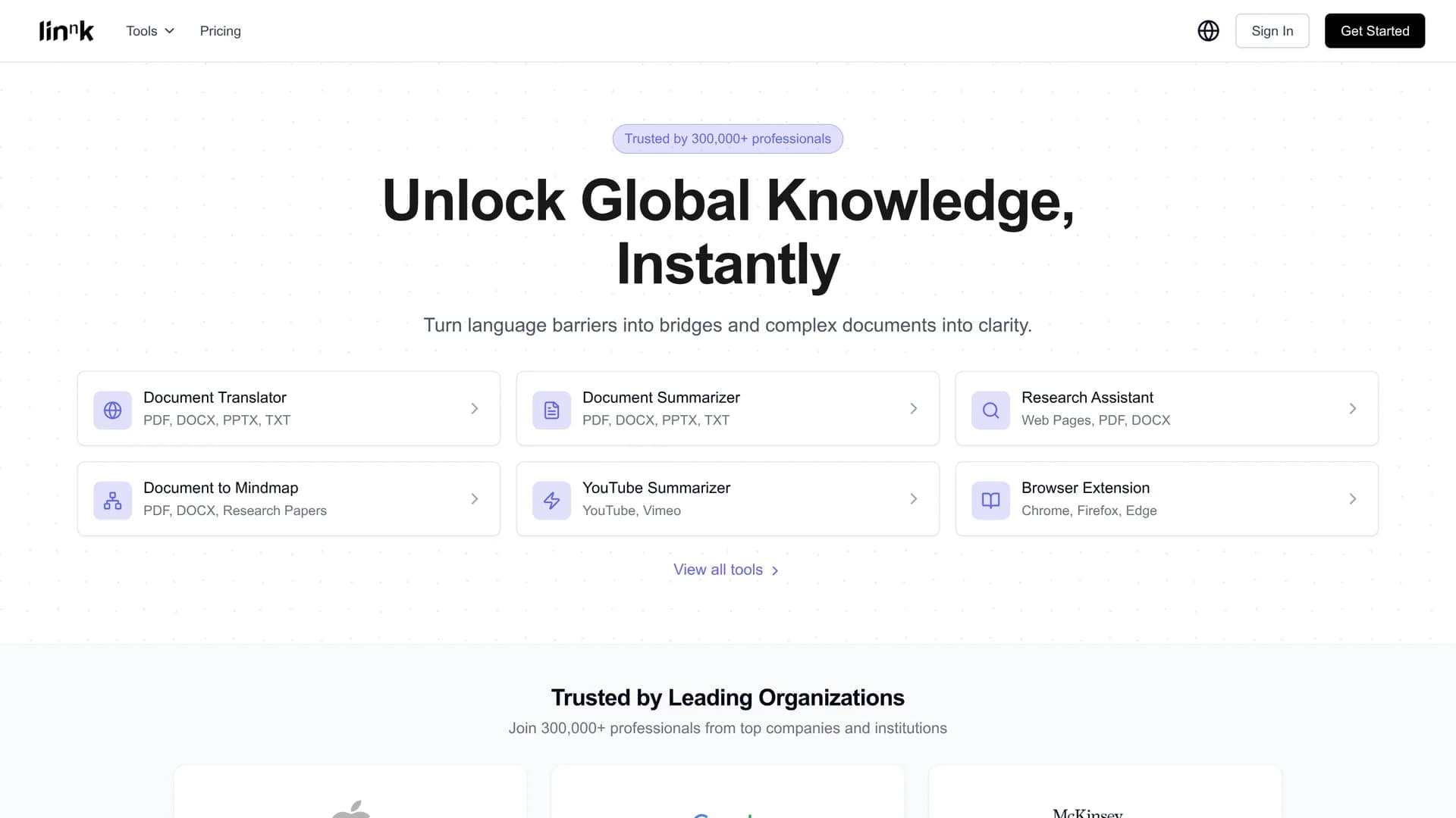 linnk-ai homepage