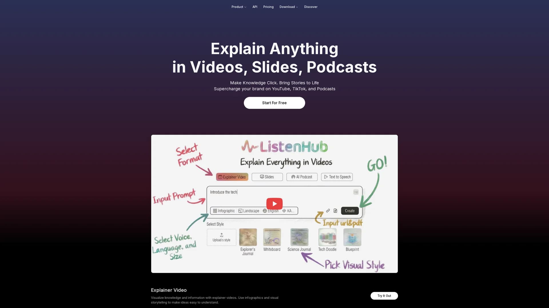 listenhub homepage
