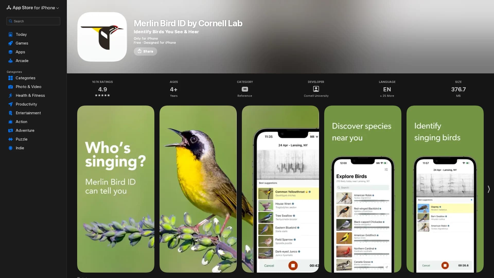 merlin-bird-id homepage