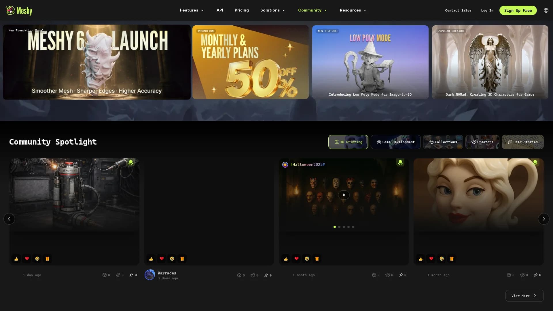 meshy homepage