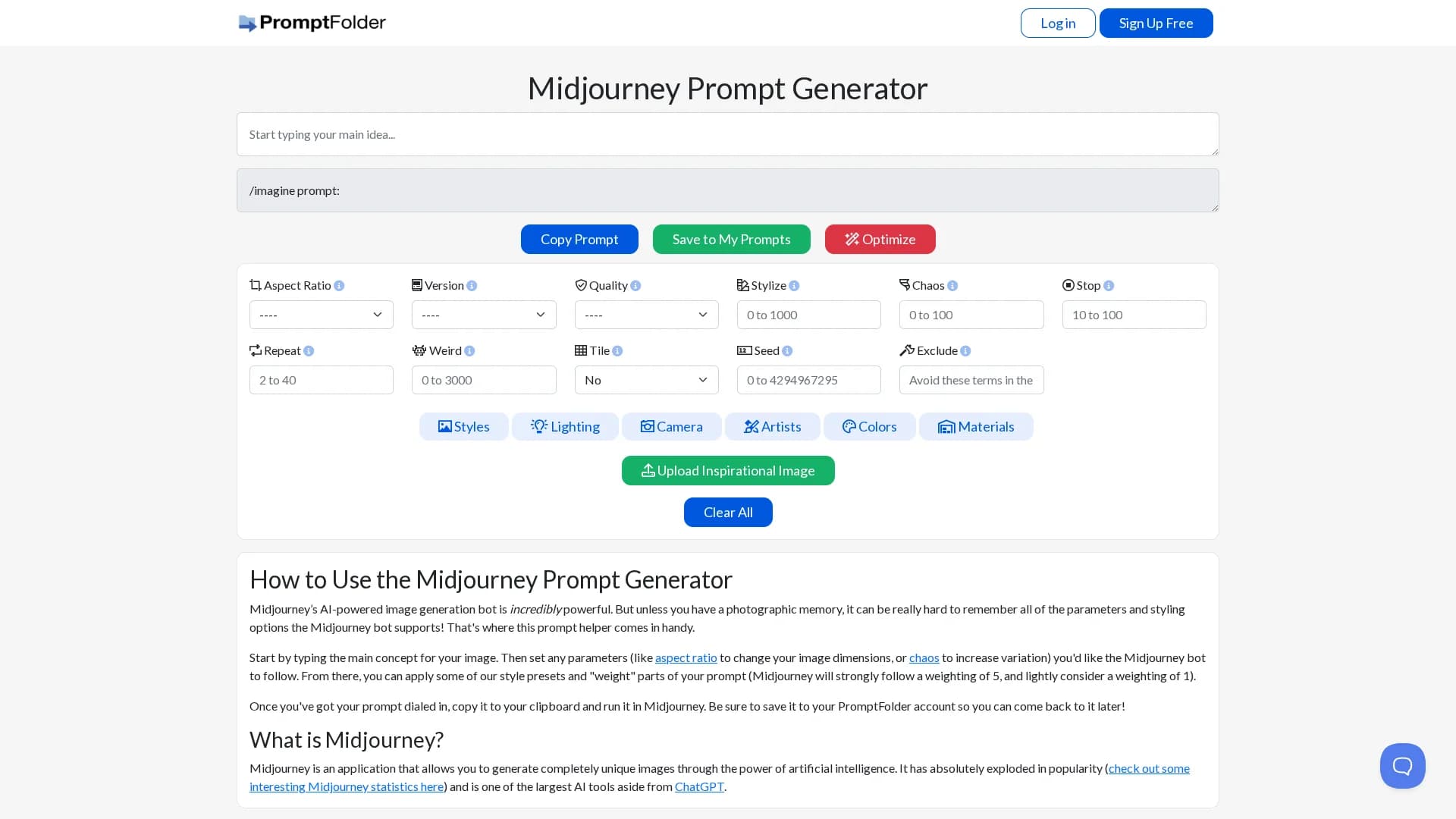 midjourney-prompt-tool homepage