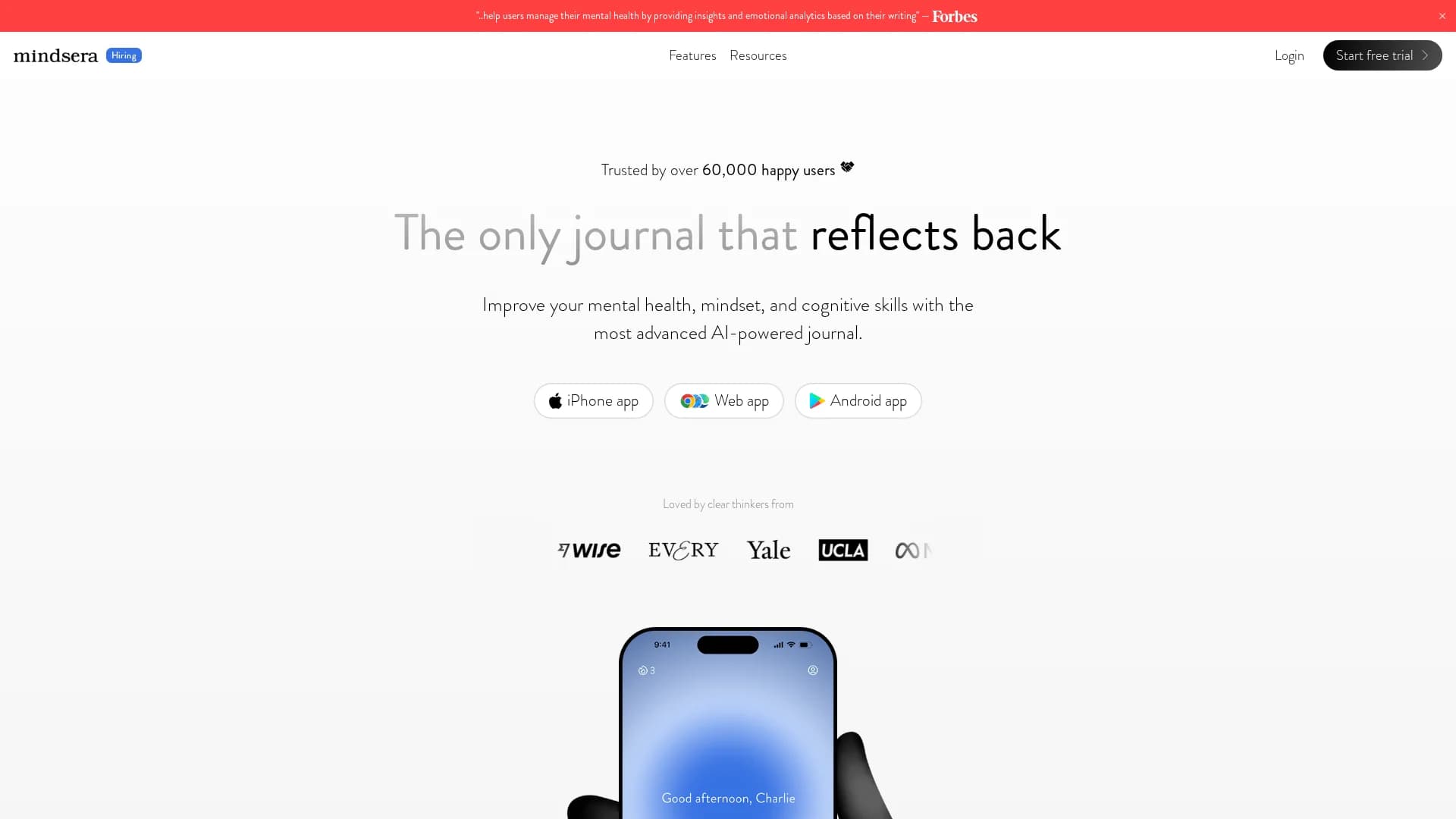 mindsera homepage
