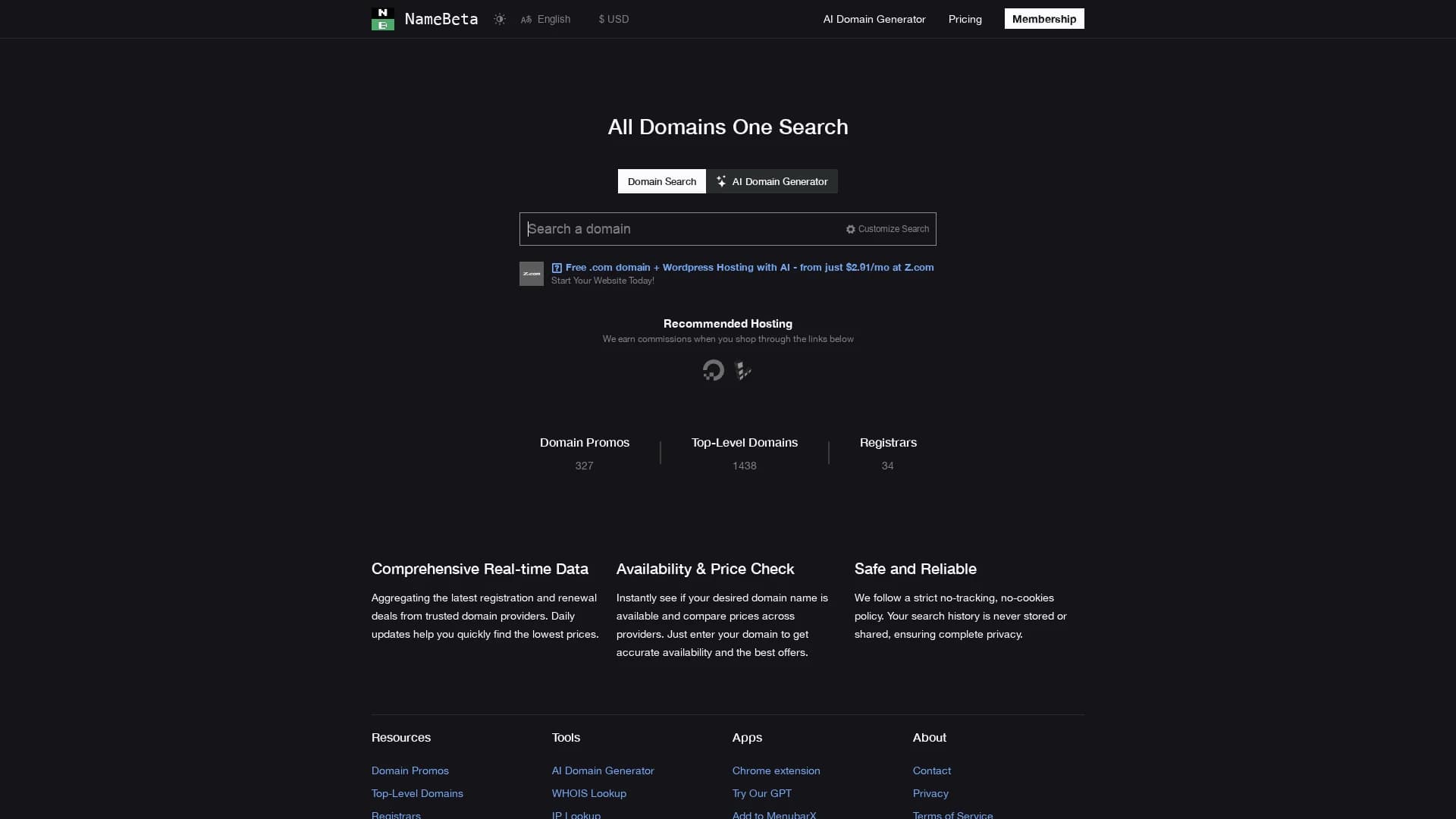 namebeta homepage